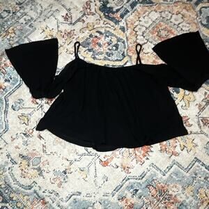 H&M x Coachella Black Off-Shoulder Cold Shoulder Ruffle Cropped Blouse Sz S
